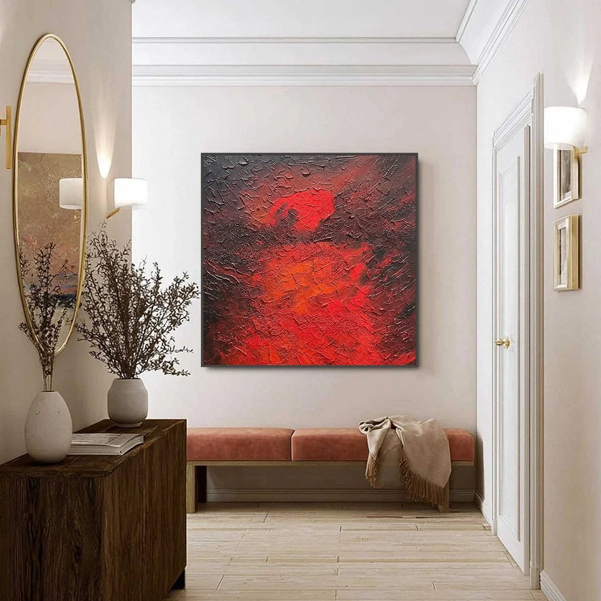 INFERNO | gold frame stretched on neutral wall