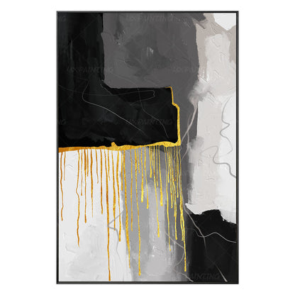 Ingelijst abstract acrylschilderij: geometrische muurkunst gouden berg #8