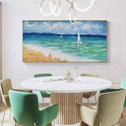 Ingelijst olieverfschilderij zeegezicht: abstracte bewolkte blauwe zeegolf, extr #4