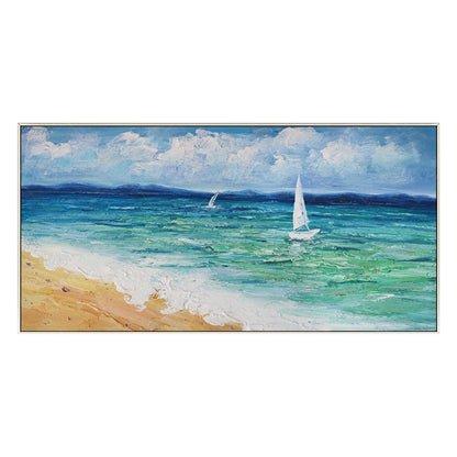 Ingelijst olieverfschilderij zeegezicht: abstracte bewolkte blauwe zeegolf, extr #8