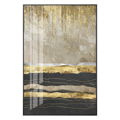 Ingelijst schilderij bladgoud abstract landschapsschilderij zwart acrylschilderi #16