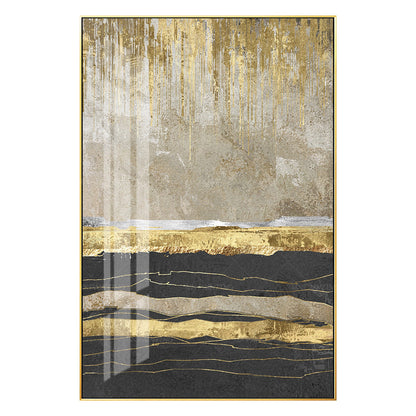 Ingelijst schilderij bladgoud abstract landschapsschilderij zwart acrylschilderi #7