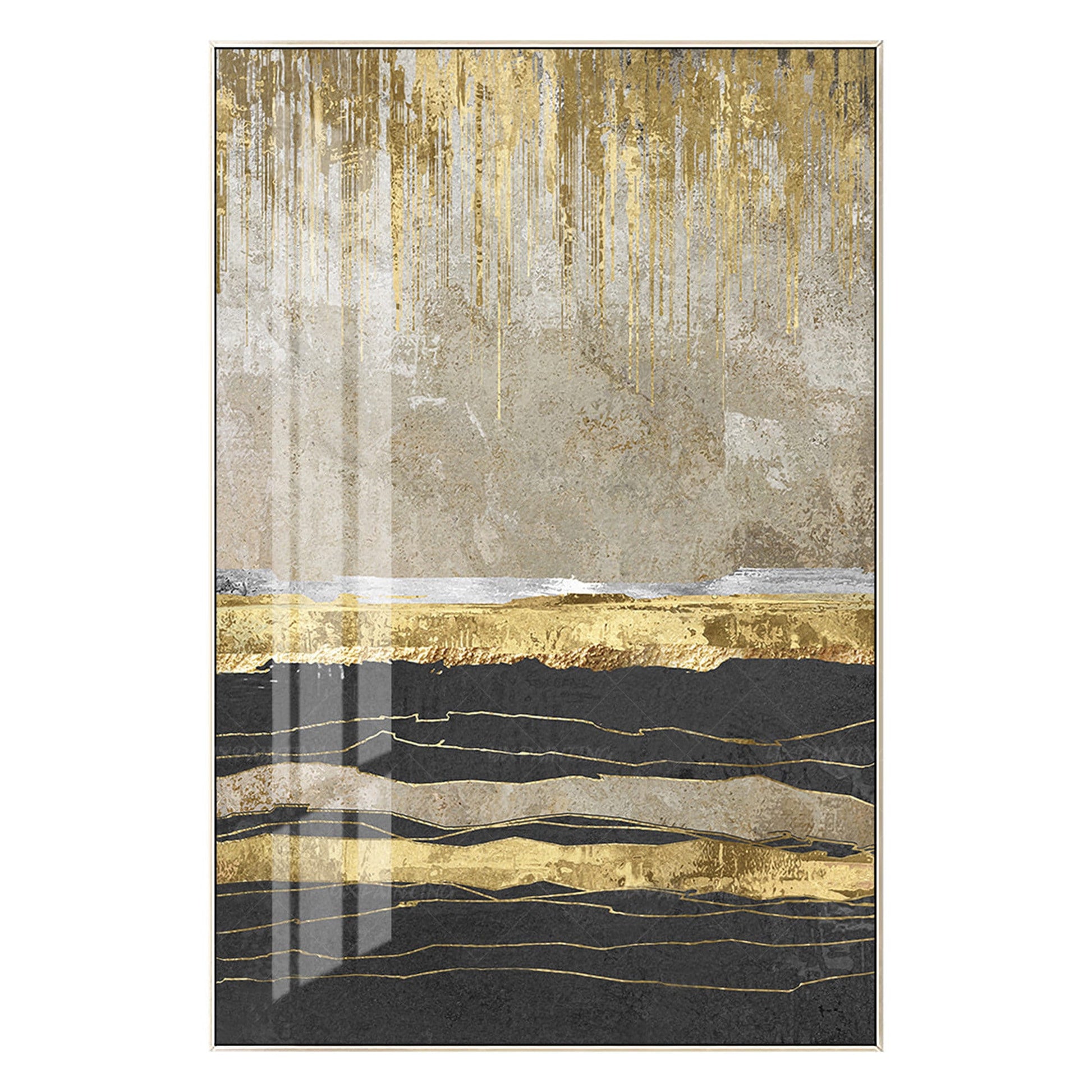 Ingelijst schilderij bladgoud abstract landschapsschilderij zwart acrylschilderi #8