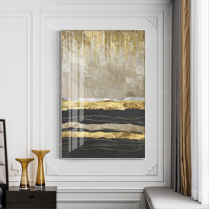 Ingelijst schilderij bladgoud abstract landschapsschilderij zwart acrylschilderi #1