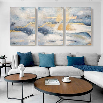 Ingelijst schilderij set van 3 muurkunst gouden kunst abstracte acryl landschaps #13