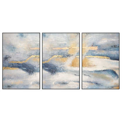 Ingelijst schilderij set van 3 muurkunst gouden kunst abstracte acryl landschaps #18