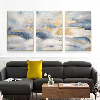 Ingelijst schilderij set van 3 muurkunst gouden kunst abstracte acryl landschaps #5