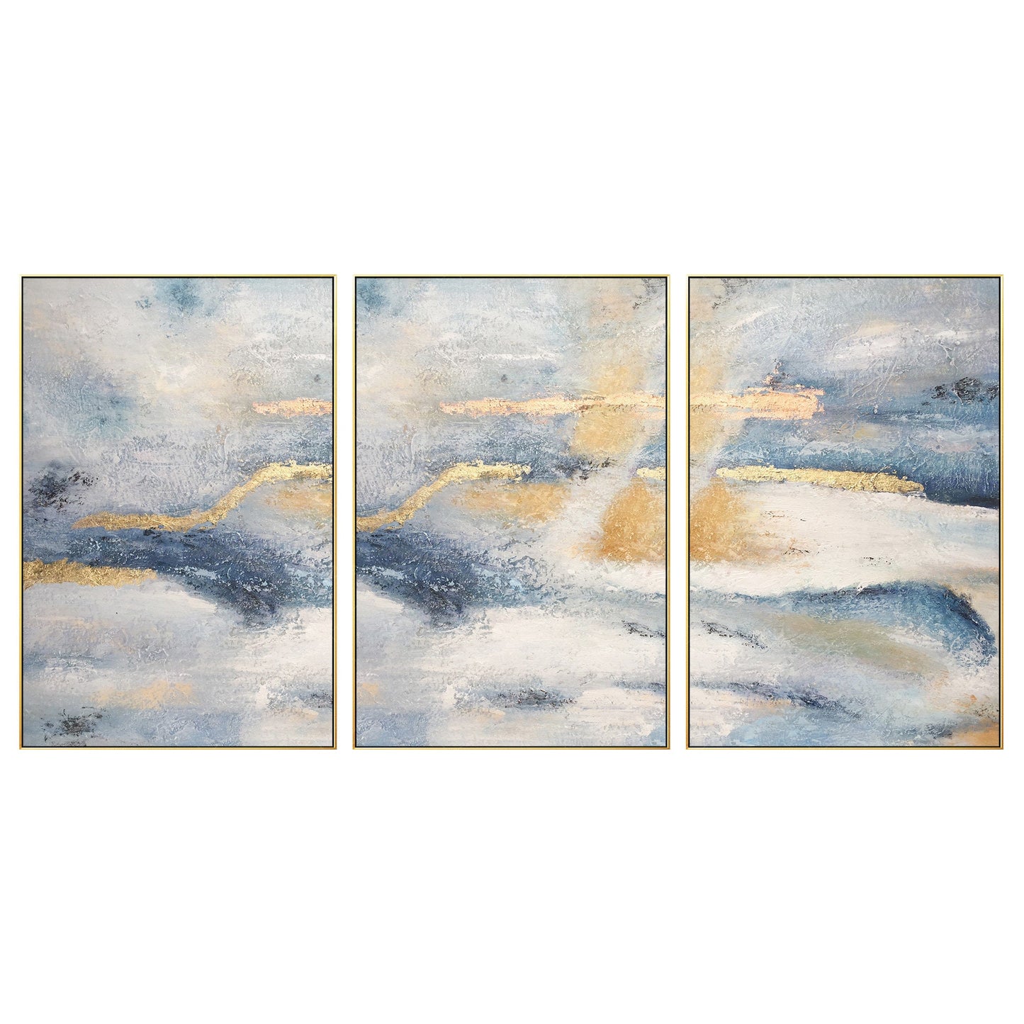 Ingelijst schilderij set van 3 muurkunst gouden kunst abstracte acryl landschaps #8