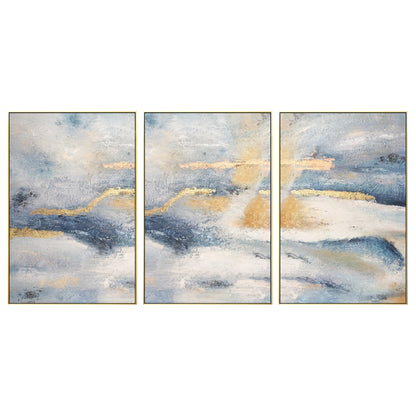 Ingelijst schilderij set van 3 muurkunst gouden kunst abstracte acryl landschaps #8