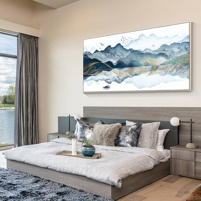 Ingelijste canvasprint berg: oosterse aquarel landschapsmuurkunst #12