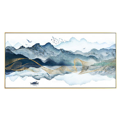 Ingelijste canvasprint berg: oosterse aquarel landschapsmuurkunst #18