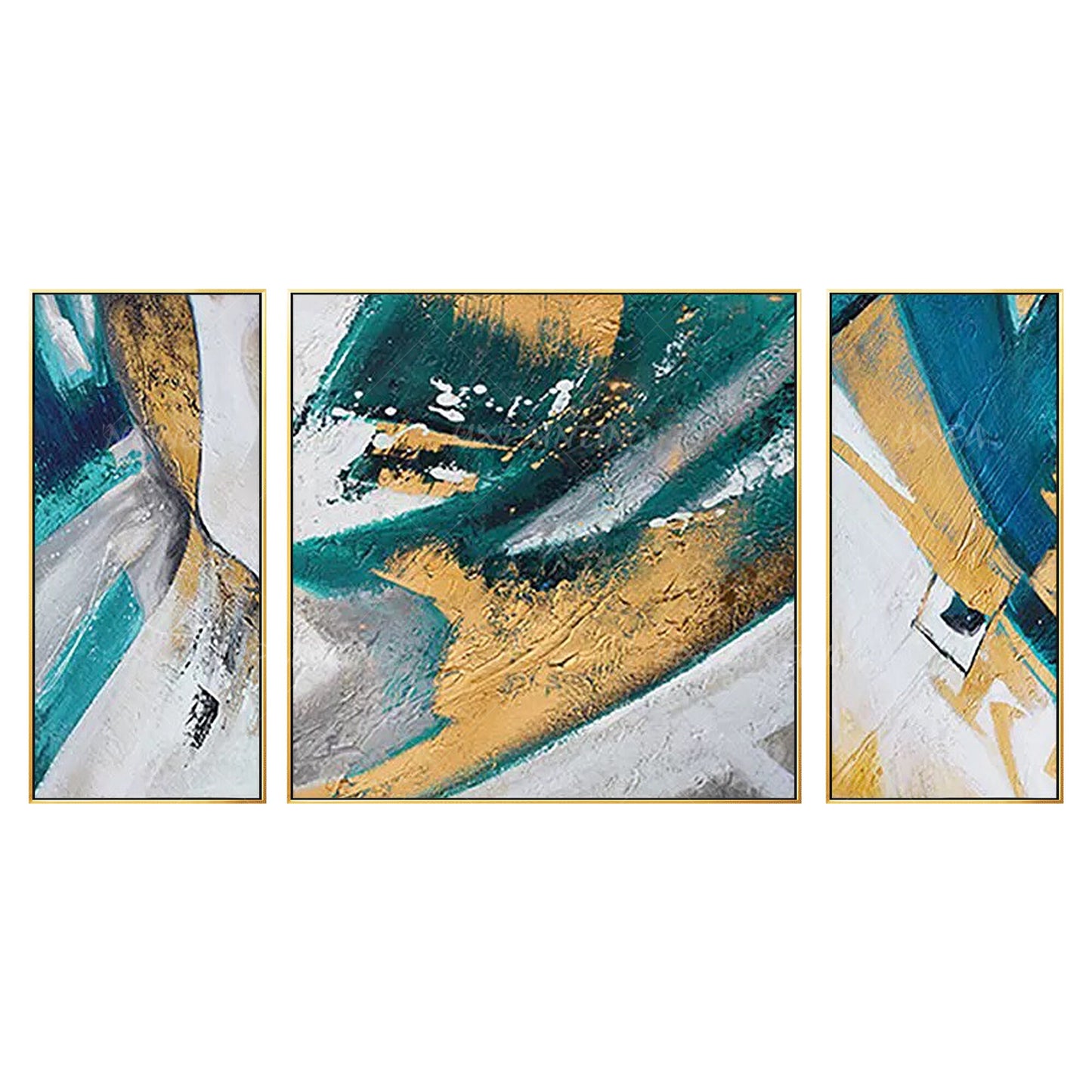 Ingelijste muurkunst blauwe kunst abstracte acrylschilderijen op canvas goud sch #18