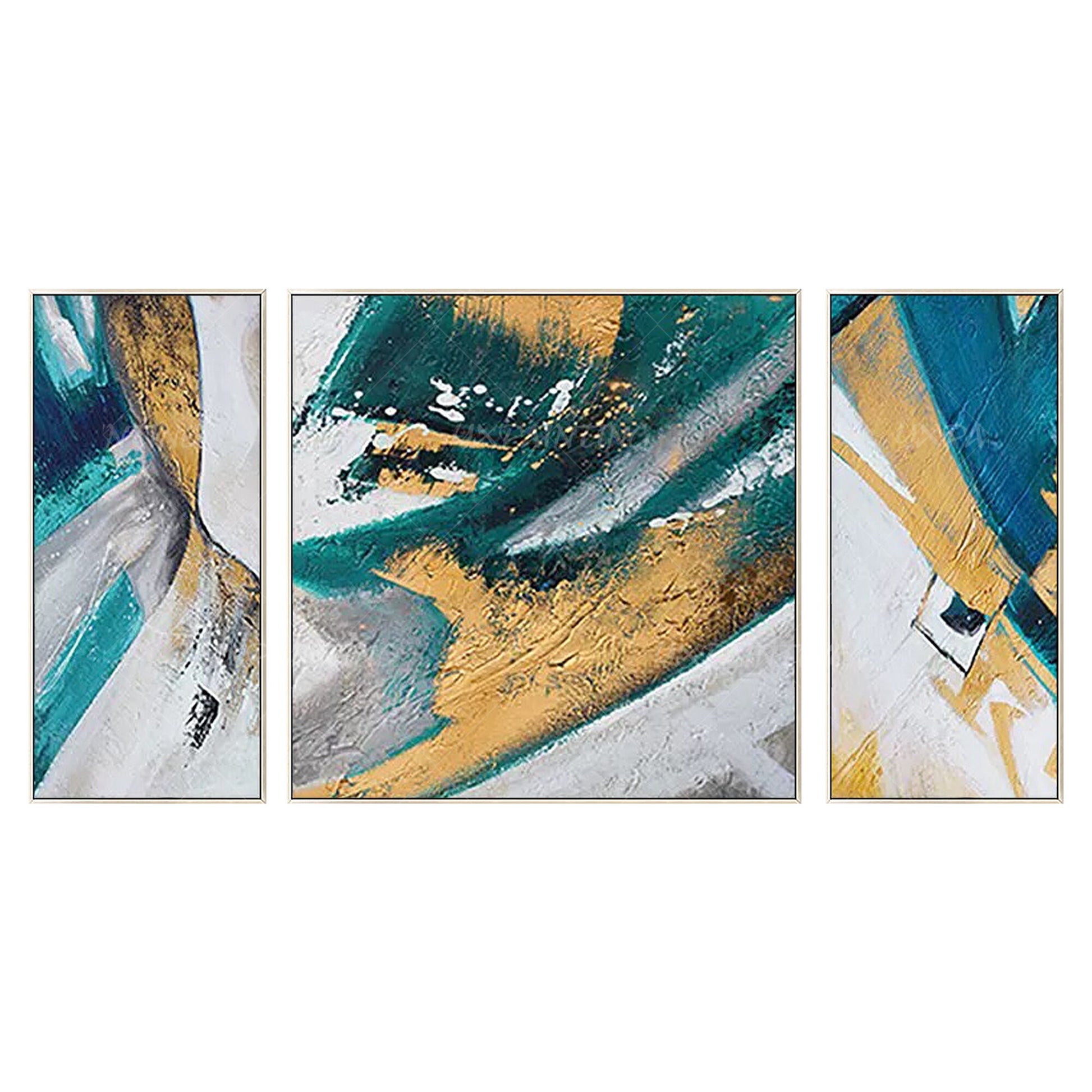 Ingelijste muurkunst blauwe kunst abstracte acrylschilderijen op canvas goud sch #9