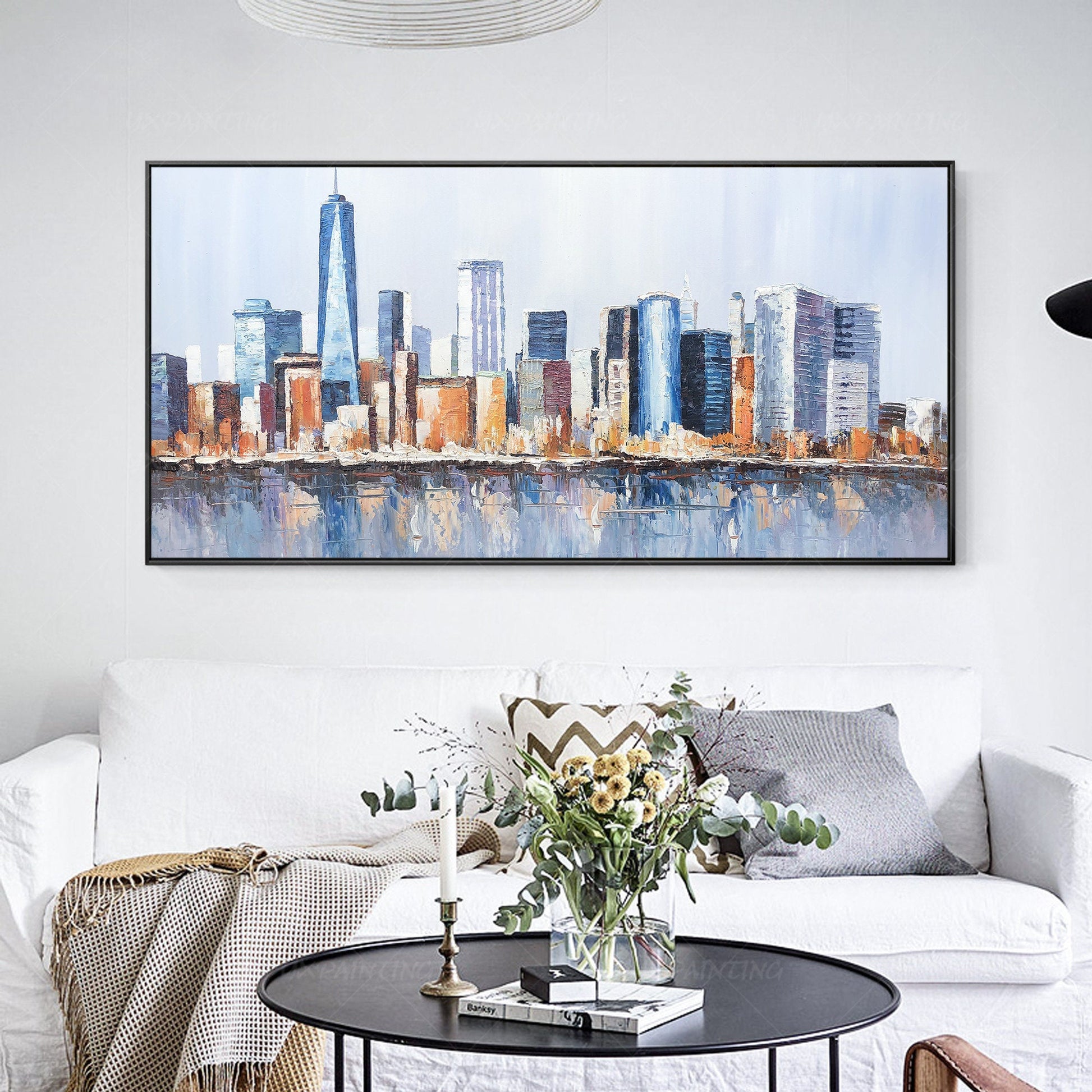 Ingelijste muurkunst Originele skyline van New York stadsgezicht schilderij olie #2