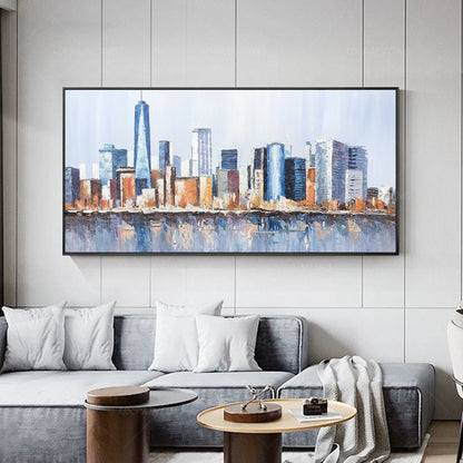 Ingelijste muurkunst Originele skyline van New York stadsgezicht schilderij olie #11
