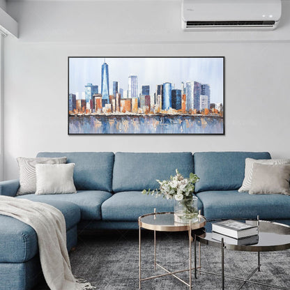 Ingelijste muurkunst Originele skyline van New York stadsgezicht schilderij olie #14