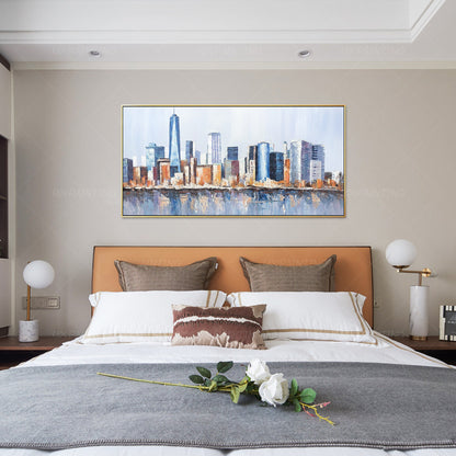 Ingelijste muurkunst Originele skyline van New York stadsgezicht schilderij olie #15