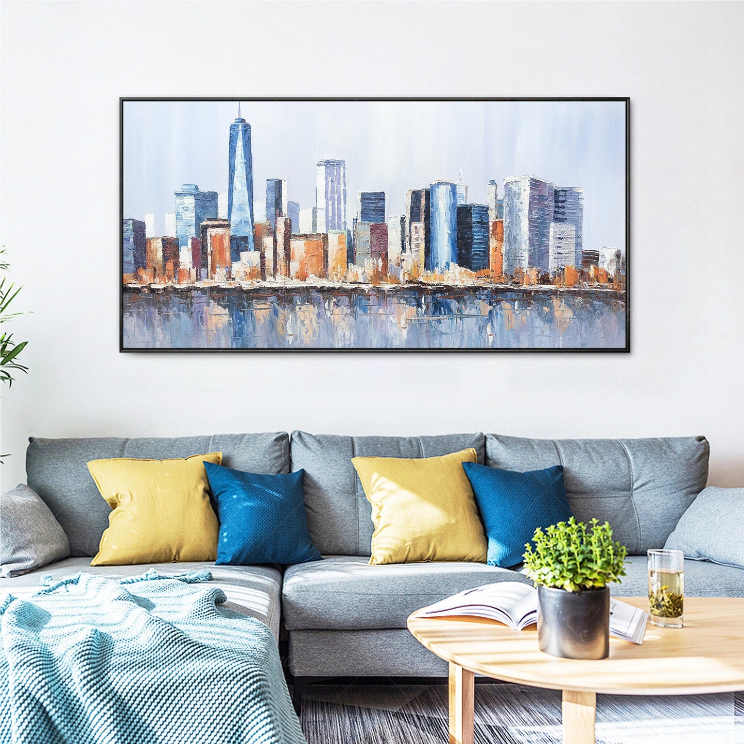 Ingelijste muurkunst Originele skyline van New York stadsgezicht schilderij olie #3