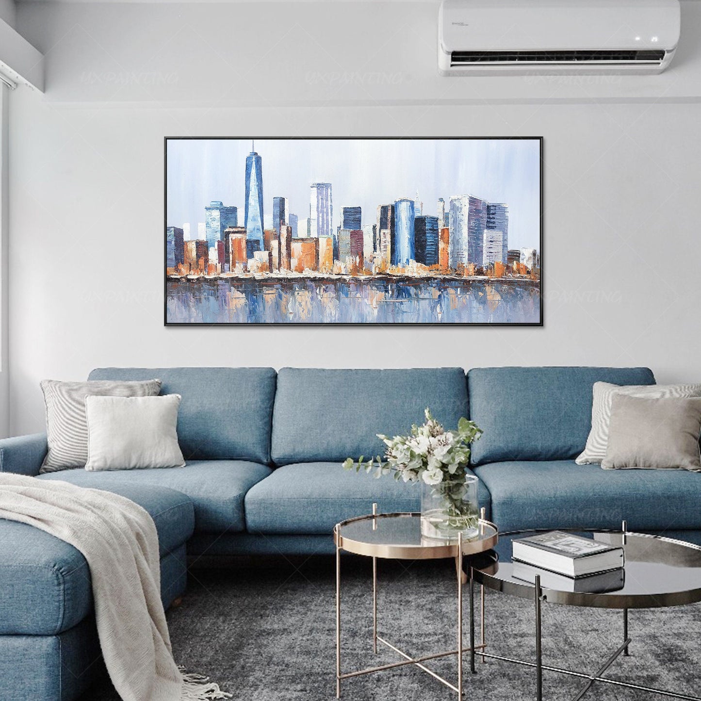 Ingelijste muurkunst Originele skyline van New York stadsgezicht schilderij olie #4