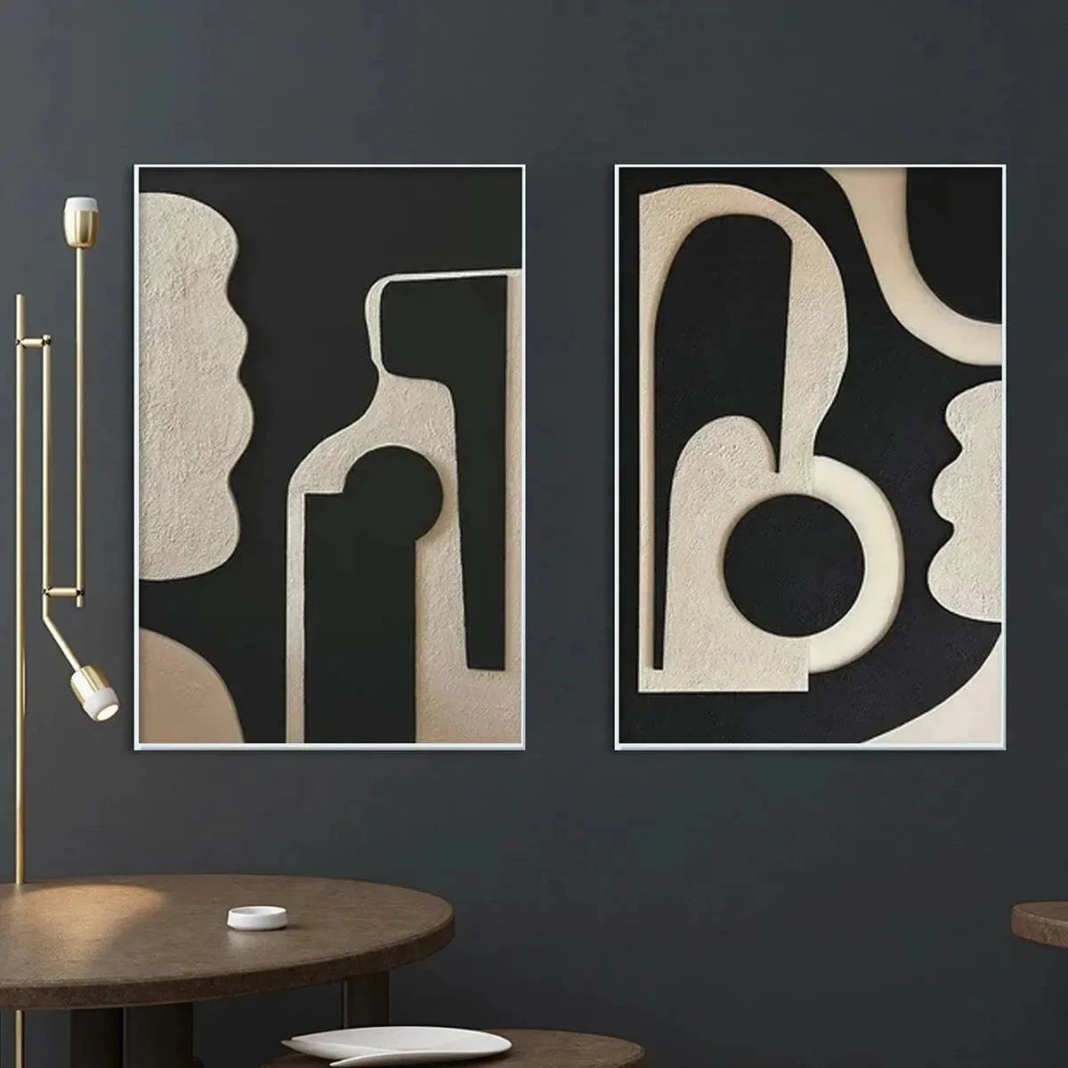 INK BLOT DUO: Abstract Painting, Set of 2, Minimalist Decor, Black and White Wall Art | rolled canvas, ready for custom framing