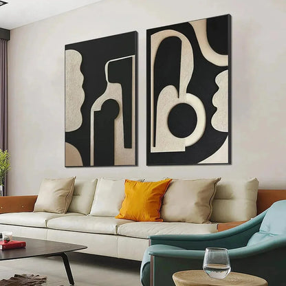 INK BLOT DUO: Abstract Painting, Set of 2, Minimalist Decor, Black and White Wall Art | Minimalist mood, soft natural light studio shot