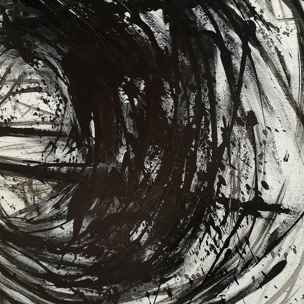 INK VORTEX: Minimalist Black and White Abstract Oil Painting | rolled canvas, ready for custom framing