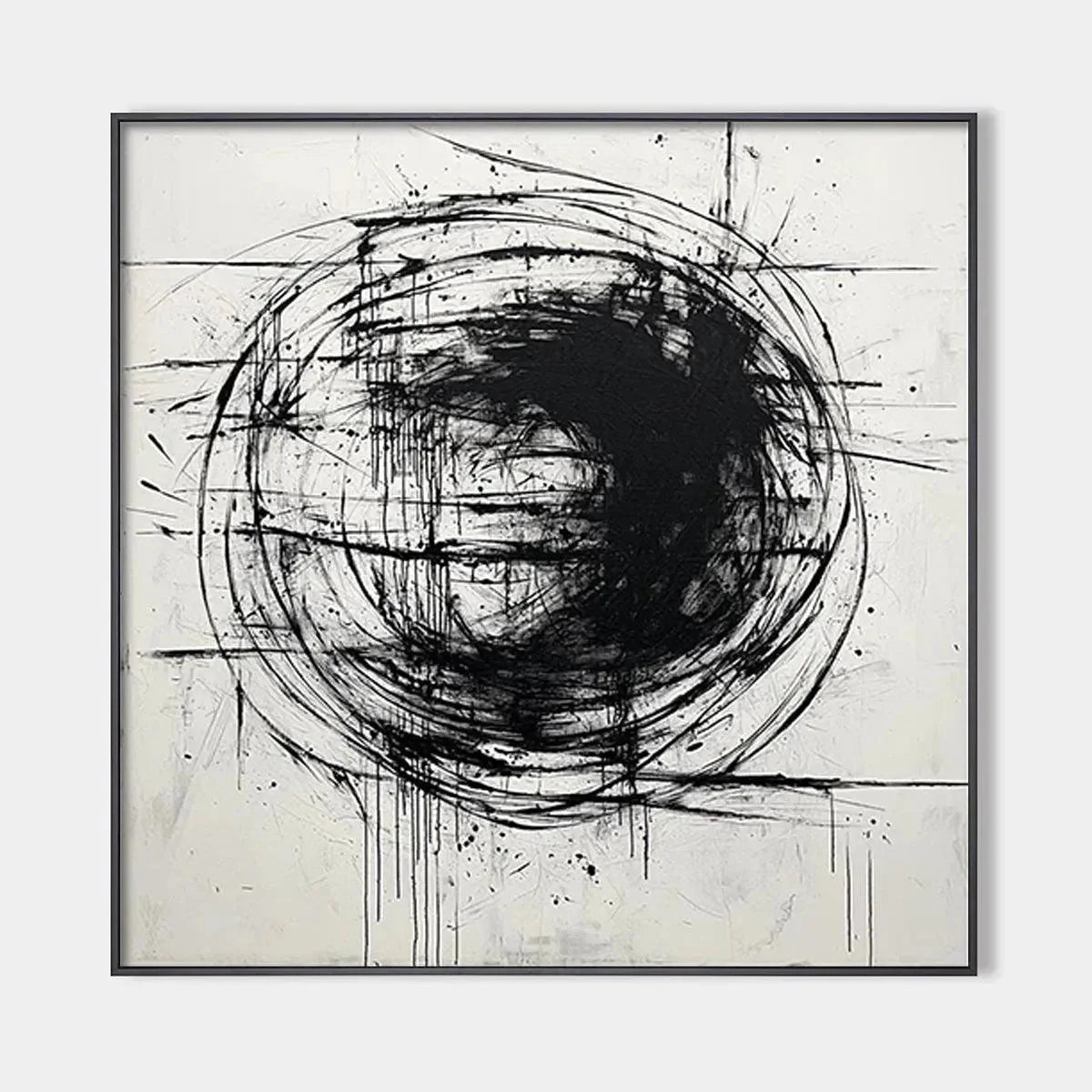 INK VORTEX: Minimalist Black and White Abstract Oil Painting | hanging in living room, Minimalist wall art
