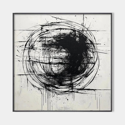 INK VORTEX: Minimalist Black and White Abstract Oil Painting | hanging in living room, Minimalist wall art