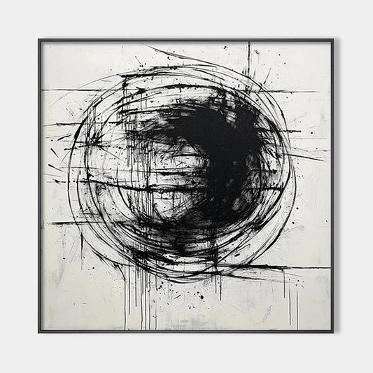 INK VORTEX: Minimalist Black and White Abstract Oil Painting | hanging in living room, Minimalist wall art