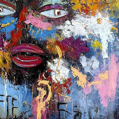 INNER DIALOGUE: Colorful Abstract Portrait Impasto Wall Art | rectangular format, hand-painted canvas edge