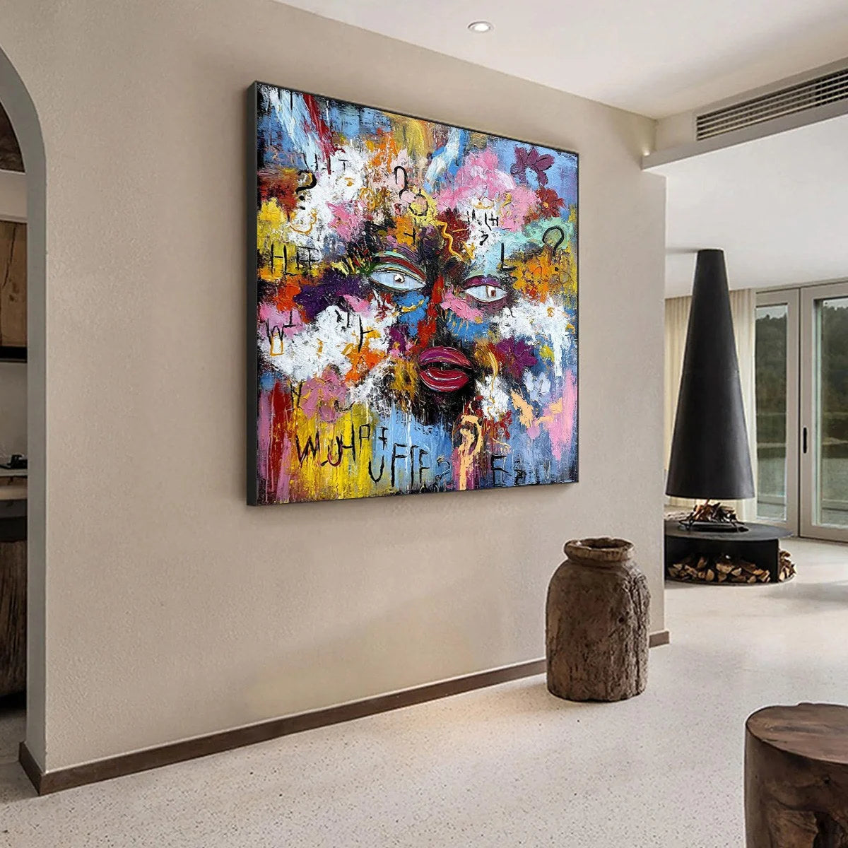 INNER DIALOGUE: Colorful Abstract Portrait Impasto Wall Art | Abstract mood, soft natural light studio shot