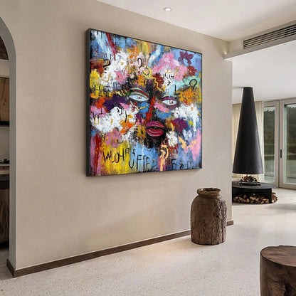 INNER DIALOGUE: Colorful Abstract Portrait Impasto Wall Art | Abstract mood, soft natural light studio shot
