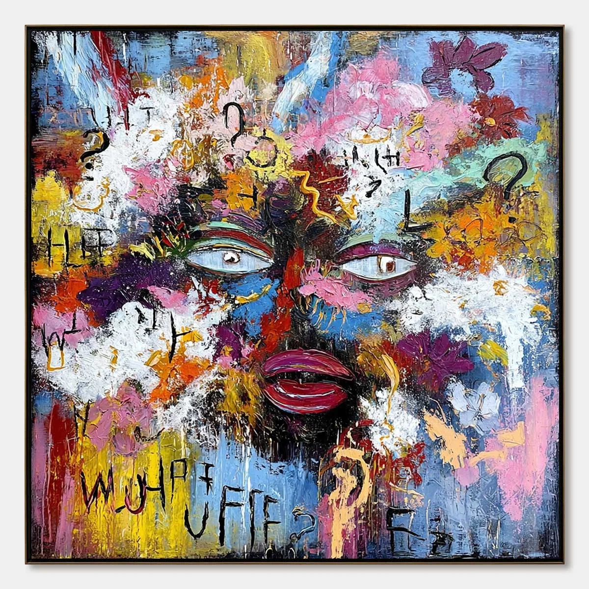 INNER DIALOGUE: Colorful Abstract Portrait Impasto Wall Art | hanging in living room, Abstract wall art