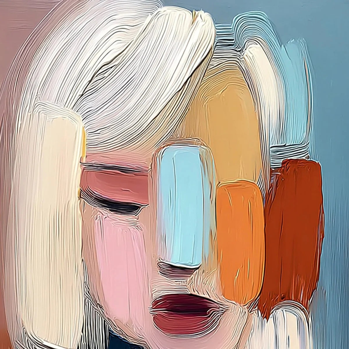 INNER GAZE: Colorful Abstract Figurative Portrait Painting | rectangular format, hand-painted canvas edge