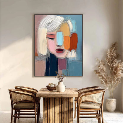 INNER GAZE: Colorful Abstract Figurative Portrait Painting | black frame version on white wall