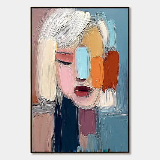 INNER GAZE: Colorful Abstract Figurative Portrait Painting | hanging in living room, Figurative wall art