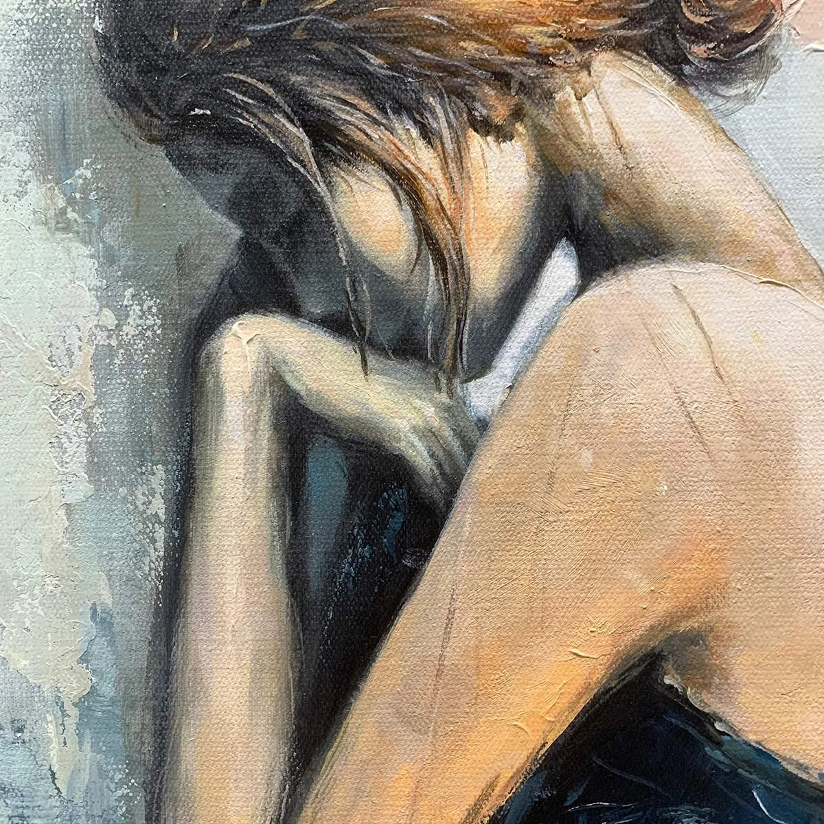 INNER REFLECTIONS: Textured Portrait Oil Painting | rectangular format, hand-painted canvas edge