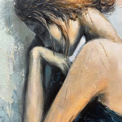 INNER REFLECTIONS: Textured Portrait Oil Painting | rectangular format, hand-painted canvas edge