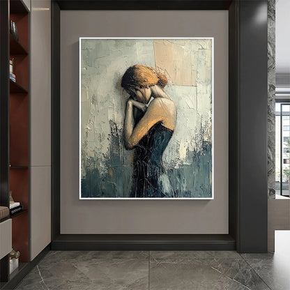 INNER REFLECTIONS: Textured Portrait Oil Painting | multi-color palette, original oil on stretched canvas art