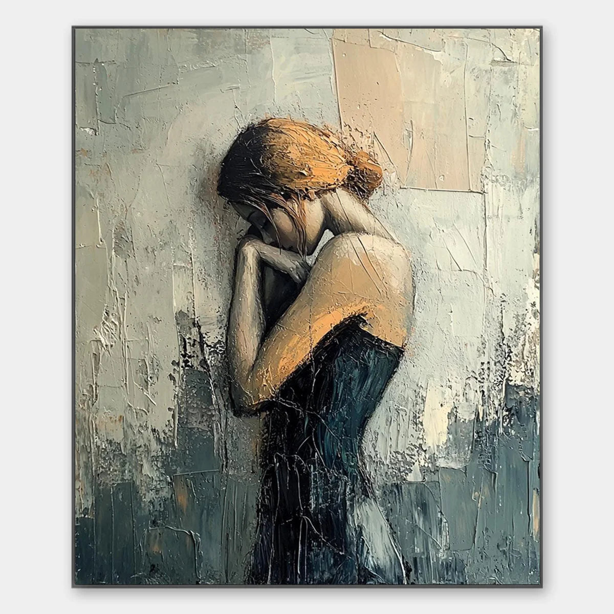 INNER REFLECTIONS: Textured Portrait Oil Painting | hanging in living room, Abstract wall art