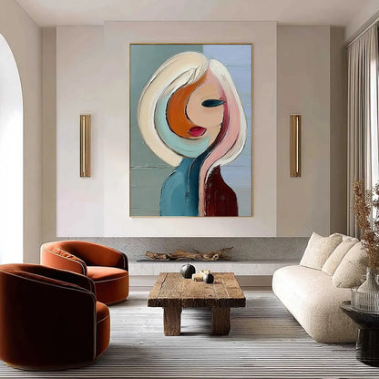 INNER WORLD: Textured Abstract Figurative Portrait Painting | gold frame stretched on neutral wall