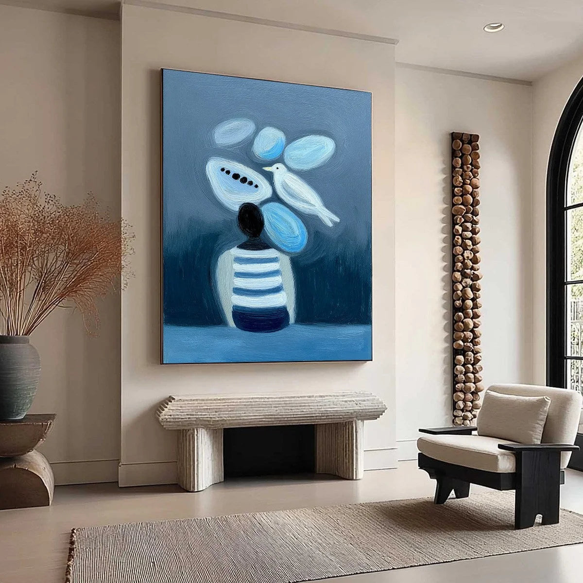 INNER WORLD Vertical Blue Abstract Textured Oil Painting for Wall | multi-color palette, original oil on stretched canvas art