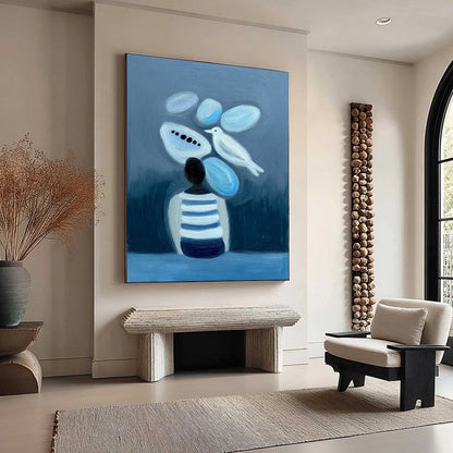 INNER WORLD Vertical Blue Abstract Textured Oil Painting for Wall | multi-color palette, original oil on stretched canvas art