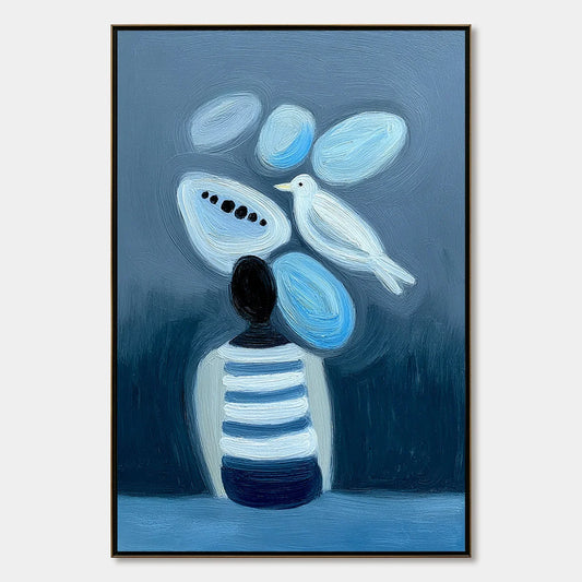 INNER WORLD Vertical Blue Abstract Textured Oil Painting for Wall | hanging in living room, Abstract wall art