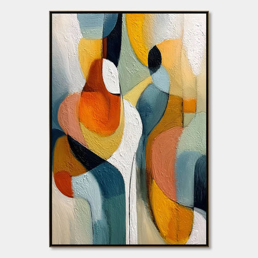 INTERPLAY: Colorful Textured Abstract Oil Painting for Modern Decor | hanging in living room, Abstract wall art