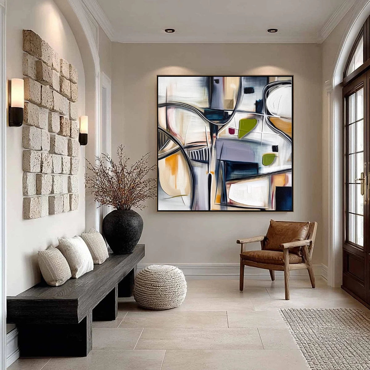 INTERSECTION: Dynamic Modern Abstract Textured Wall Art | gold frame stretched on neutral wall