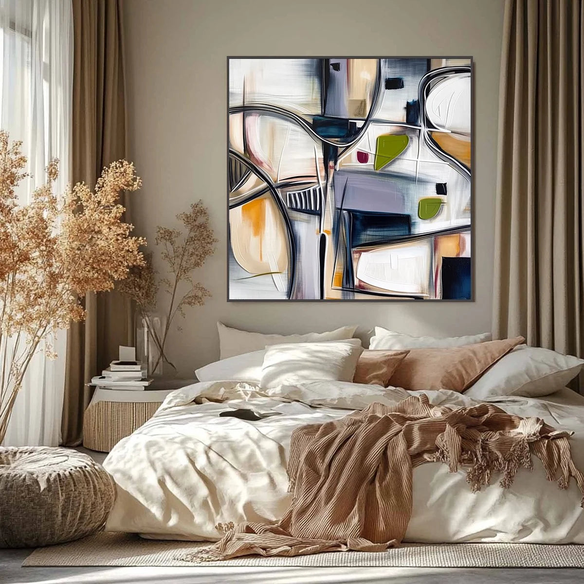 INTERSECTION: Dynamic Modern Abstract Textured Wall Art | black frame version on white wall