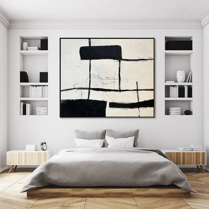 INTERSECTION: Textured Minimalist Abstract Oil Painting | rectangular format, hand-painted canvas edge