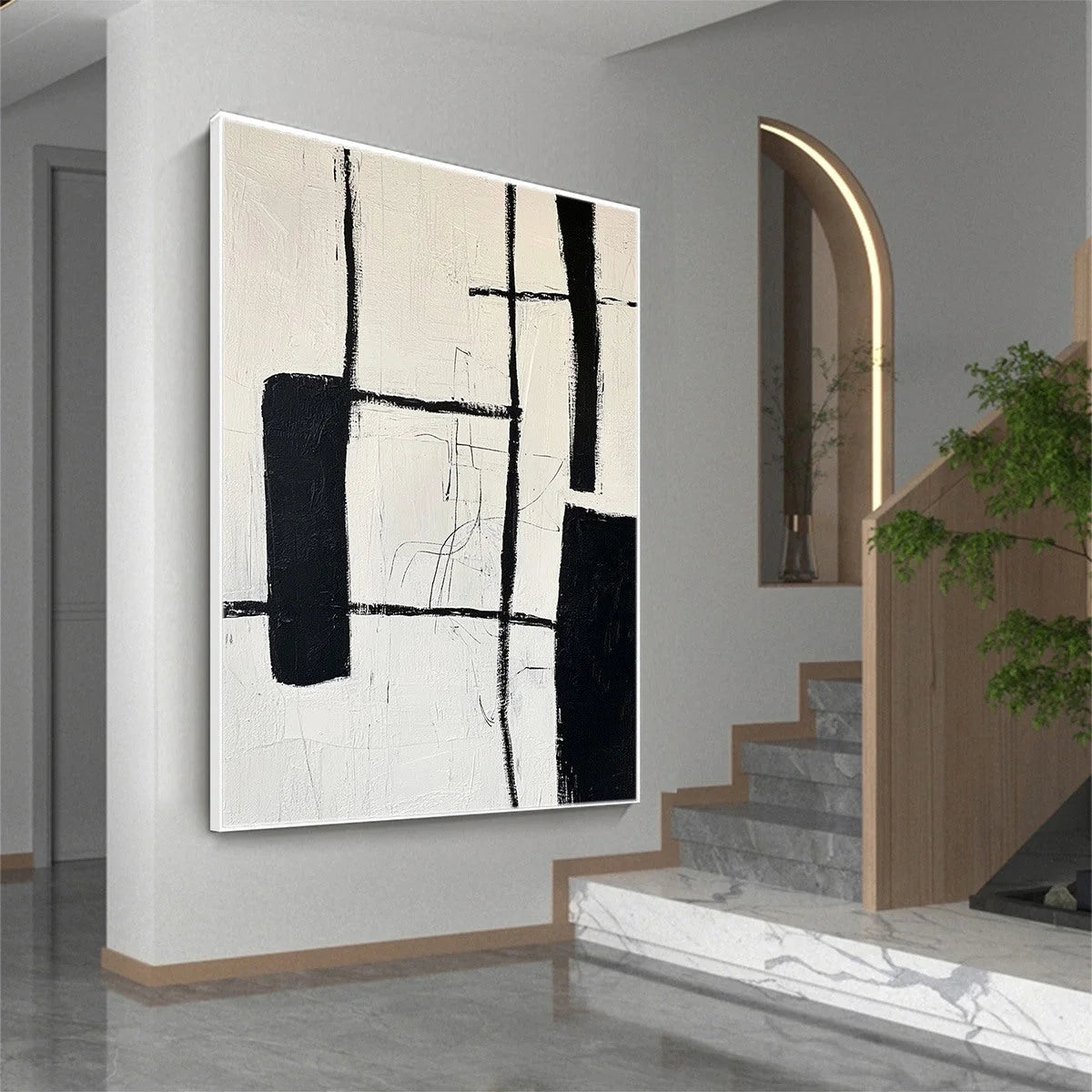 INTERSECTION: Textured Minimalist Abstract Oil Painting | gold frame stretched on neutral wall