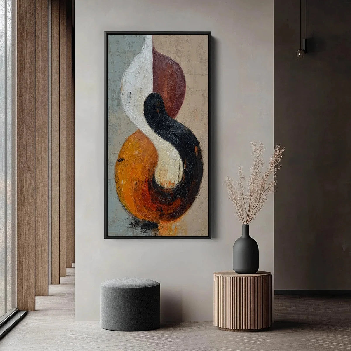 INTERTWINE Wabi Sabi Abstract Painting | black frame version on white wall